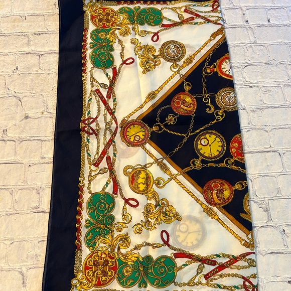 REGENCY STYLE NAVY BOARDER MULTI COLORS WITH POCKET WATCHES POLYESTER SCARF - Picture 4 of 5